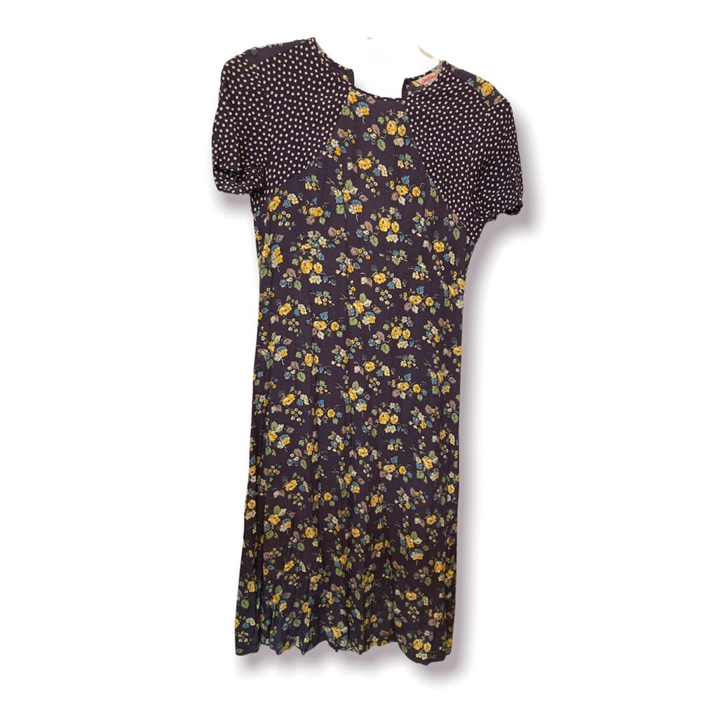Cath Kidston Retro Vintage Inspired Blue Floral Polka Dot Flirty Dress